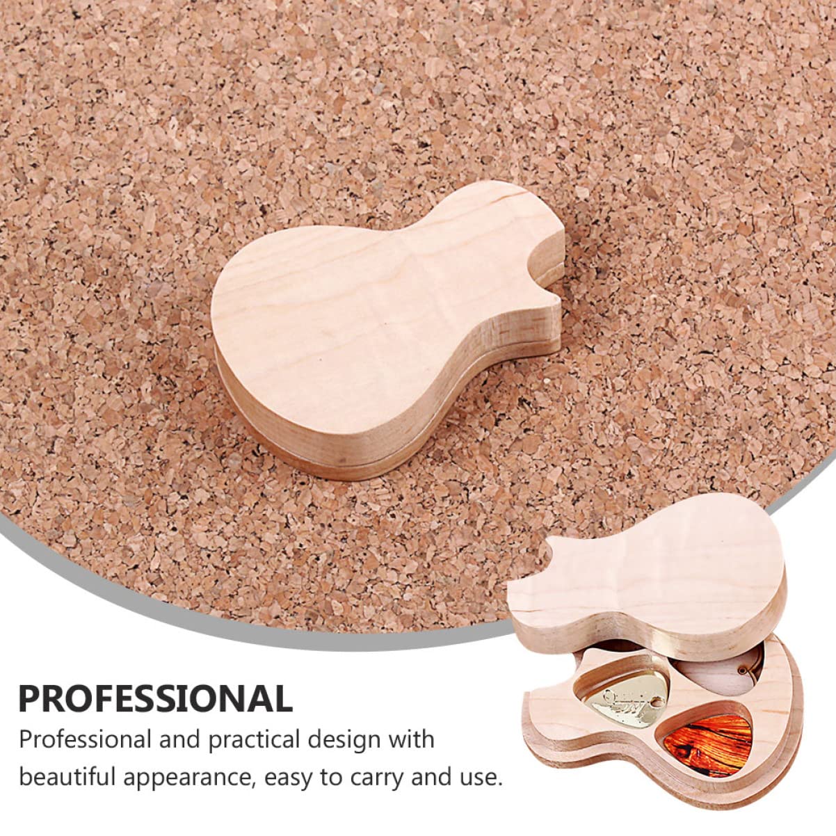 Abaodam 1 set Porta Plettri Legno Acero con Scatola Forma Chitarra e Plettri Organizer per Chitarristi e Amanti Della Resistente e Pratico