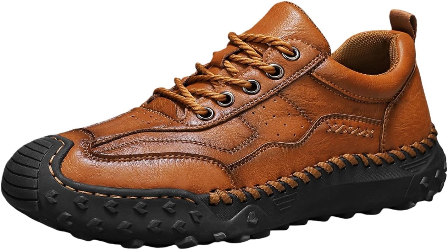 Orthopedic Leather Shoes for Men Loafers Slip On Lace Up Leather Boots, Non Slip Business Casual Walking Driving Shoes Lightweight Breathable Handmade Stitching Outdoor Sneakers