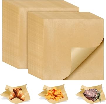 100 PCS Deli Paper Sheets 12x12 Inch, Unbleached Wax Paper Sheets for Food, Grease Resistant Sandwich Wrapping Paper for Cookies, Burger, Kitchen Cooking and BBQ Brown