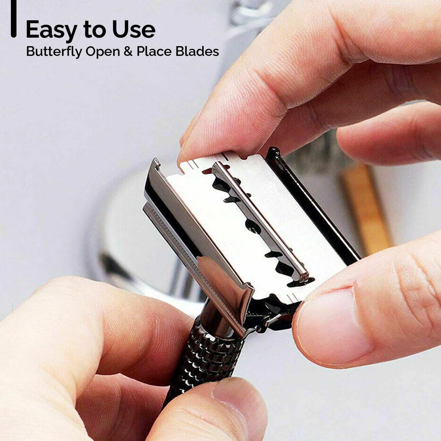 M. A. C. Double Edge Safety Razor for Men 2.0 Premium Butterfly Safety Razor Wet Shaving Kit for Men Women with 5 Platinum Blade and Mirrored Travel Case