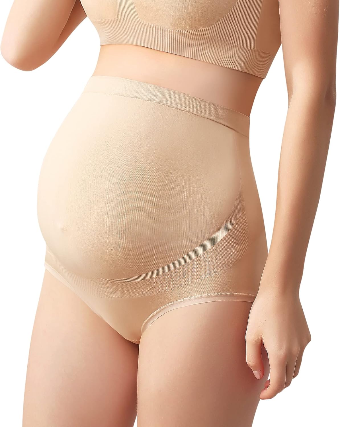 Mama Plus Women's Over Bump Maternity Underwear High Waist Seamless Pregnancy Briefs Nylon Panties Multi-Pack - Image 2