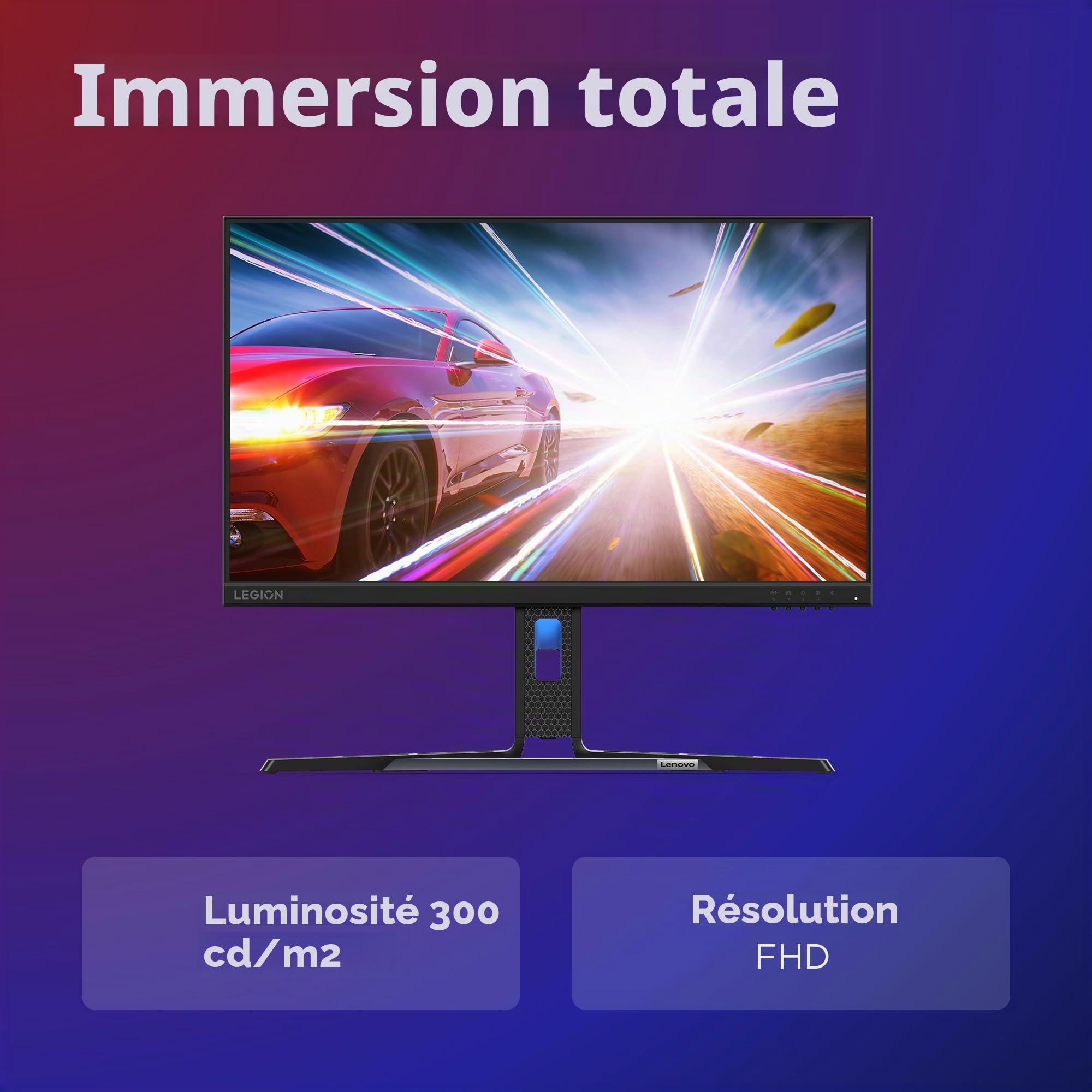 Lenovo Legion R24e Moniteur Gaming 24" FHD (1920 x 1080) IPS 0,5 ms 180 Hz Réglable AMD FreeSync, HDMI 2.1 (Mode Console) et DP Câble HDMI inclus - Raven Black