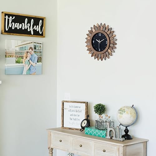 Miniatura 6 de Honiway Reloj de pared a pilas de 12 pulgadas, de madera rústica, estilo bohemio, reloj de pared decorativo, silencioso, sin tictac, relojes de