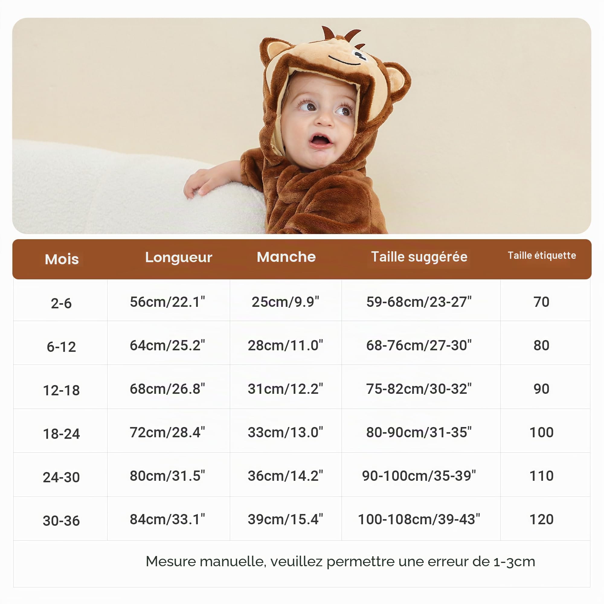 HAHASHOW BéBé d'hiver Grenouillères Combinaison Unisexe Flanelle Barboteuses Manteau à Capuche Enfants Pyjama Jumpsuit pour Garçon et Fille, 2-36 Mois