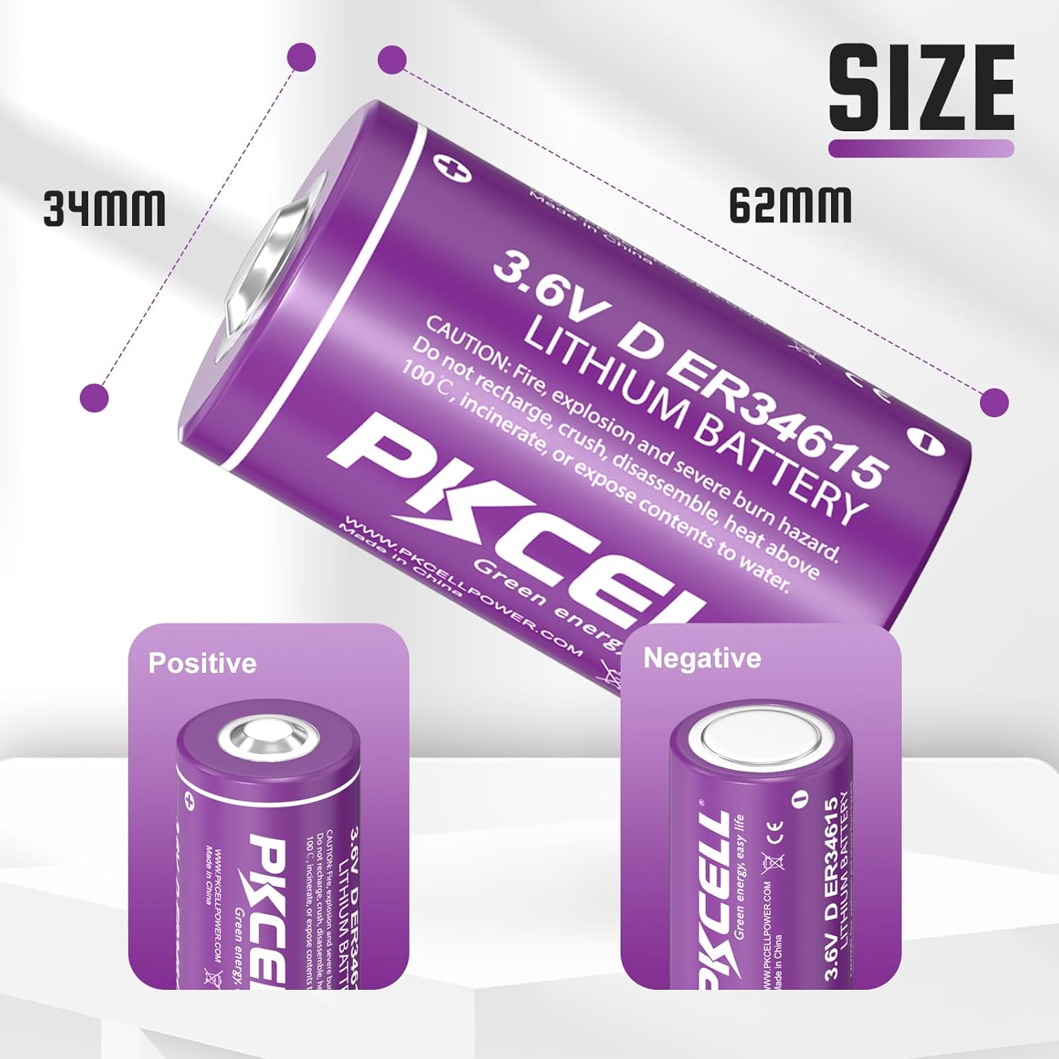 PKCELL 4 Pack ER34615 Battery 19000mAh ER34615 D Cell 3.6V Lithium Battery (Non-Rechargeable)