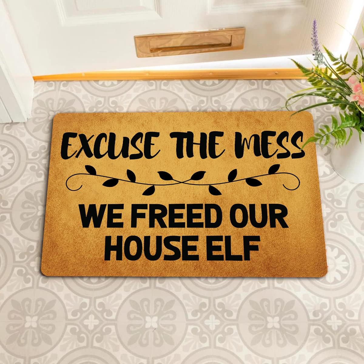 Funny Welcome Doormat For Home Decor Excuse the Mess We Freed Our House ELF (23.6 X 15.7 in) Personalized Print Top With Anti-Slip Back Doormats Festival Gift Mats For The Entrance Way Indoor Decor