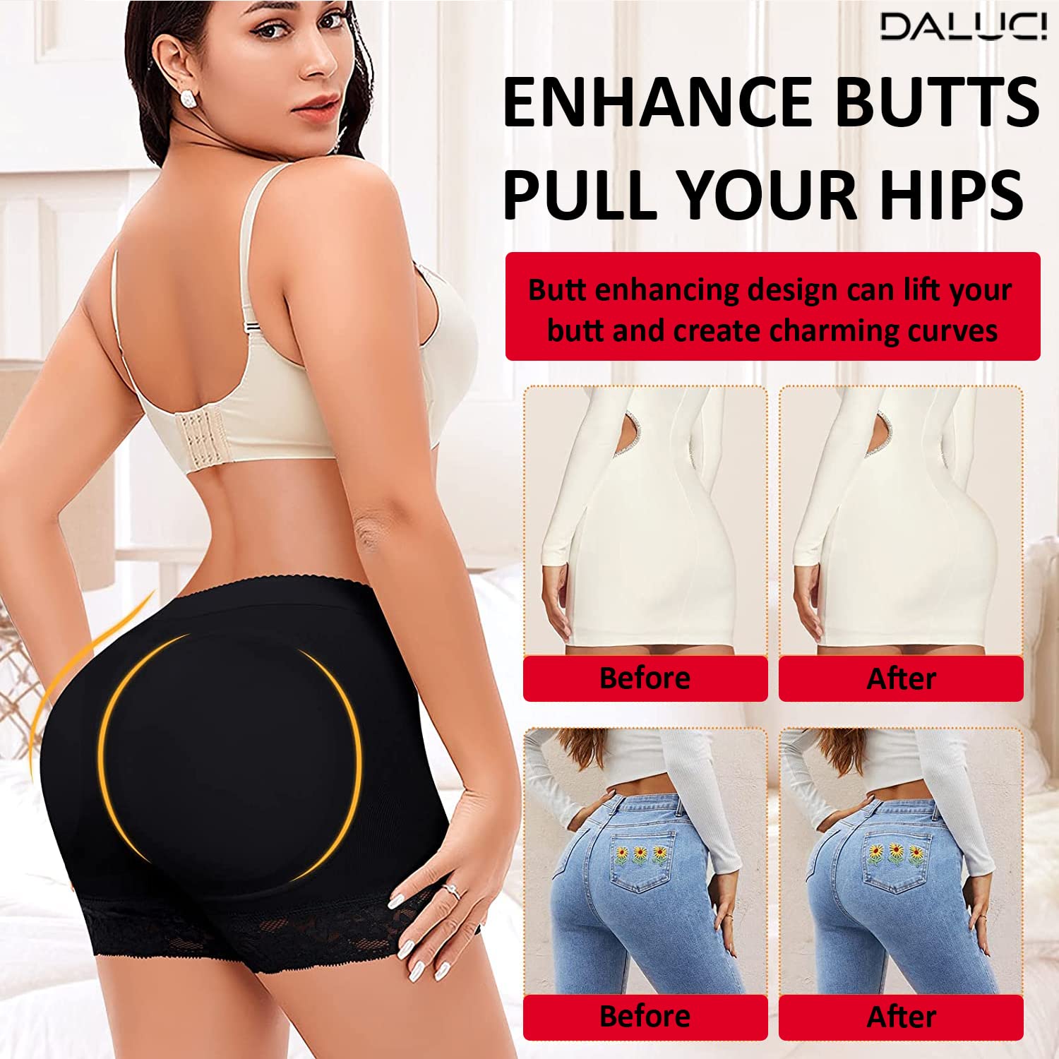 DALUCI Women's Padded Butt Lifter Underwear – Seamless Hip Enhancer Shapewear Panty with Booty Pads for Round Shape & Curvy Look | Fake Hip Panty Briefs (Black, Small) - Image 6 thumbnail
