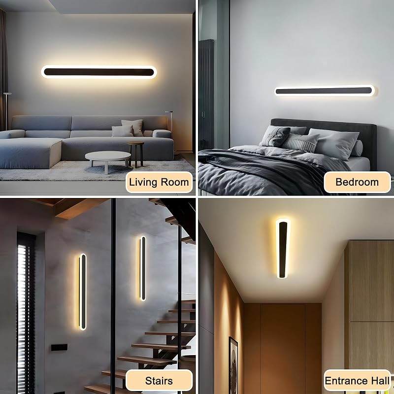 ZTWLEED 120 cm Modern LED Fali Lámpa - 44W, 3 Színhőmérséklet (3000K/4000K/6000K), Fekete Alumínium, Nappali, Hálószoba, Folyosó Világítás