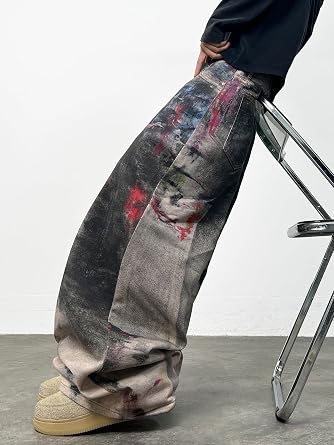 DFGIGT Floral Print Baggy Jeans for Men Graphic Hip Hop Wide Leg Skater Jeans Loose Denim Pants Streetwear