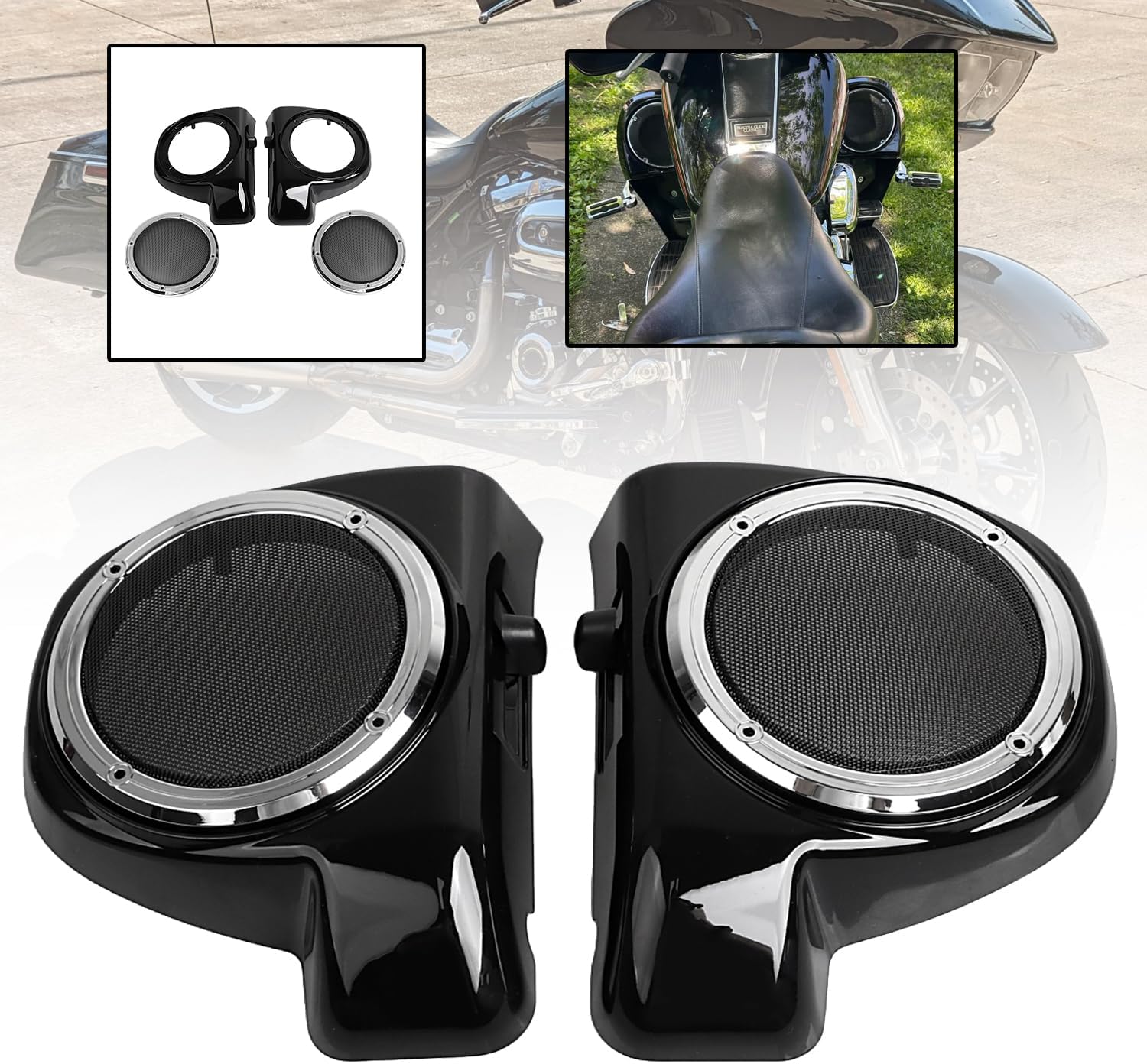 Compatible with Lower Vented Fairing 6.5" Speaker Pods Boxes Grills for Harley Electra Glide Standard FLHT FLTRX Street Special FLHXS 2014-2023(Except King and CVO)