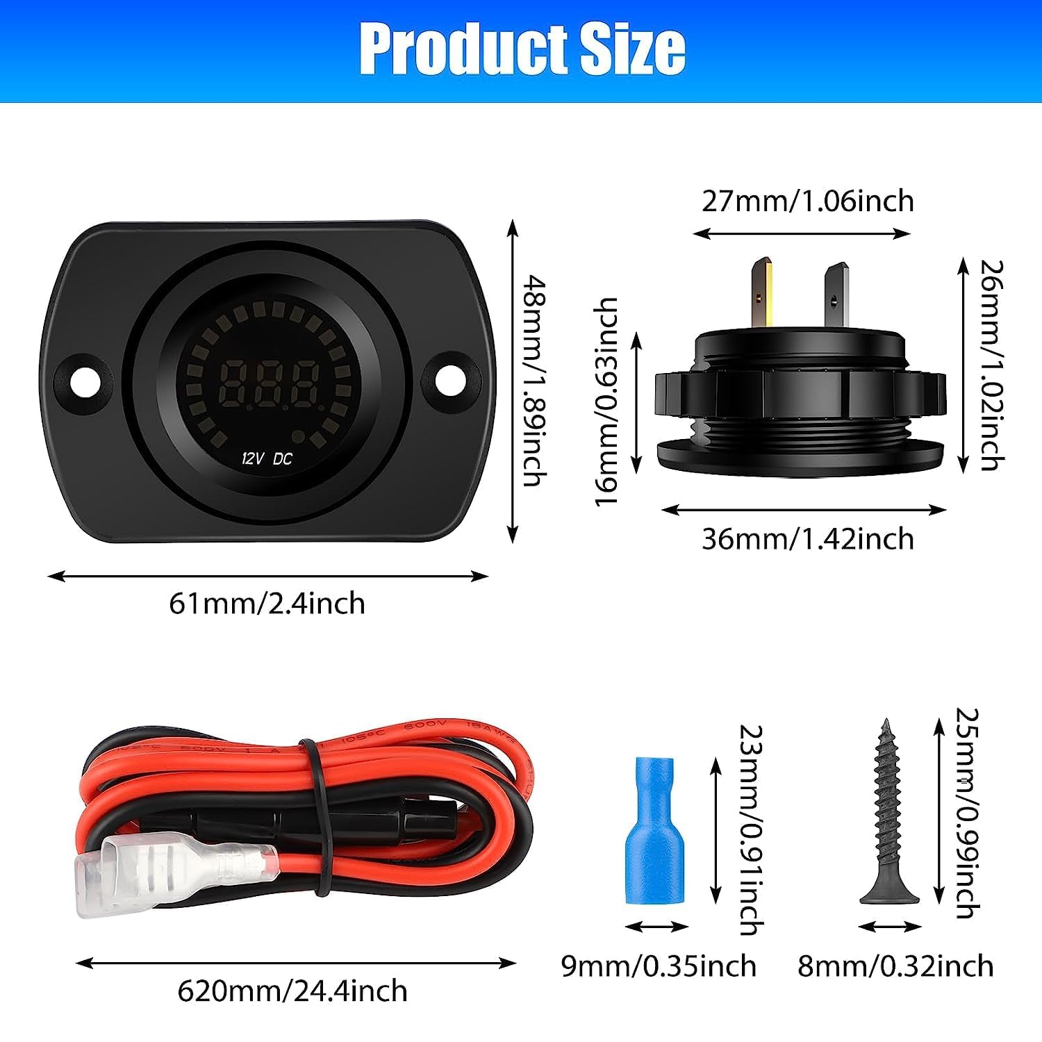 Linkstyle 2 Pezzi Voltmetro Digitale DC 12V 24V, Misuratore di Tensione Impermeabile con Display a 3 Colori per Auto Moto Barca Camper