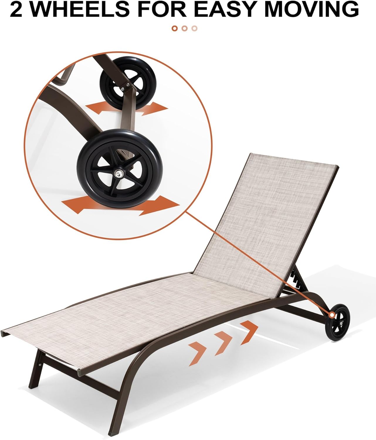 Crestlive Products Outdoor Chaise Lounge Chairs Set of 2 with 5 Position Adjustable Backrest & Wheels, All Weather Aluminum Lounger for Patio, Beach, Yard, Pool (Neutral)