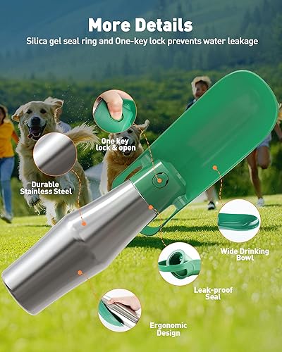 Miniatura 4 de Tazón portátil para botella de agua para perros, dispensador de agua de viaje de 27 onzas para perros, acero inoxidable a prueba de fugas,