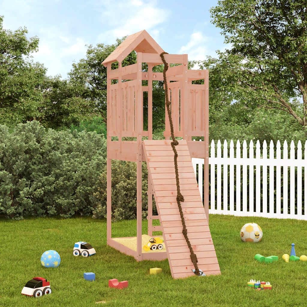 Wooden Outdoor Playhouse for Kids, Large Solid Douglas Wood Play Tower with Climbing Wall and Ladder, Backyard Playground for Children Aged 3-8, Rectangular Design