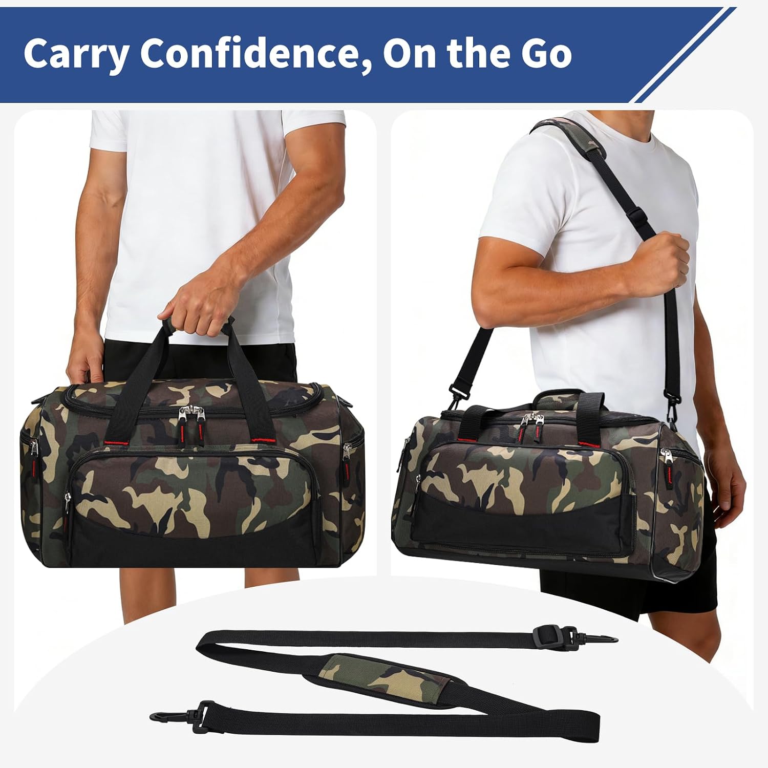 45L Gym Sport Duffle Bag - 20 inch Weekender Overnight Bag for Travel, Workout, Fitness, Training (Camo-45L)