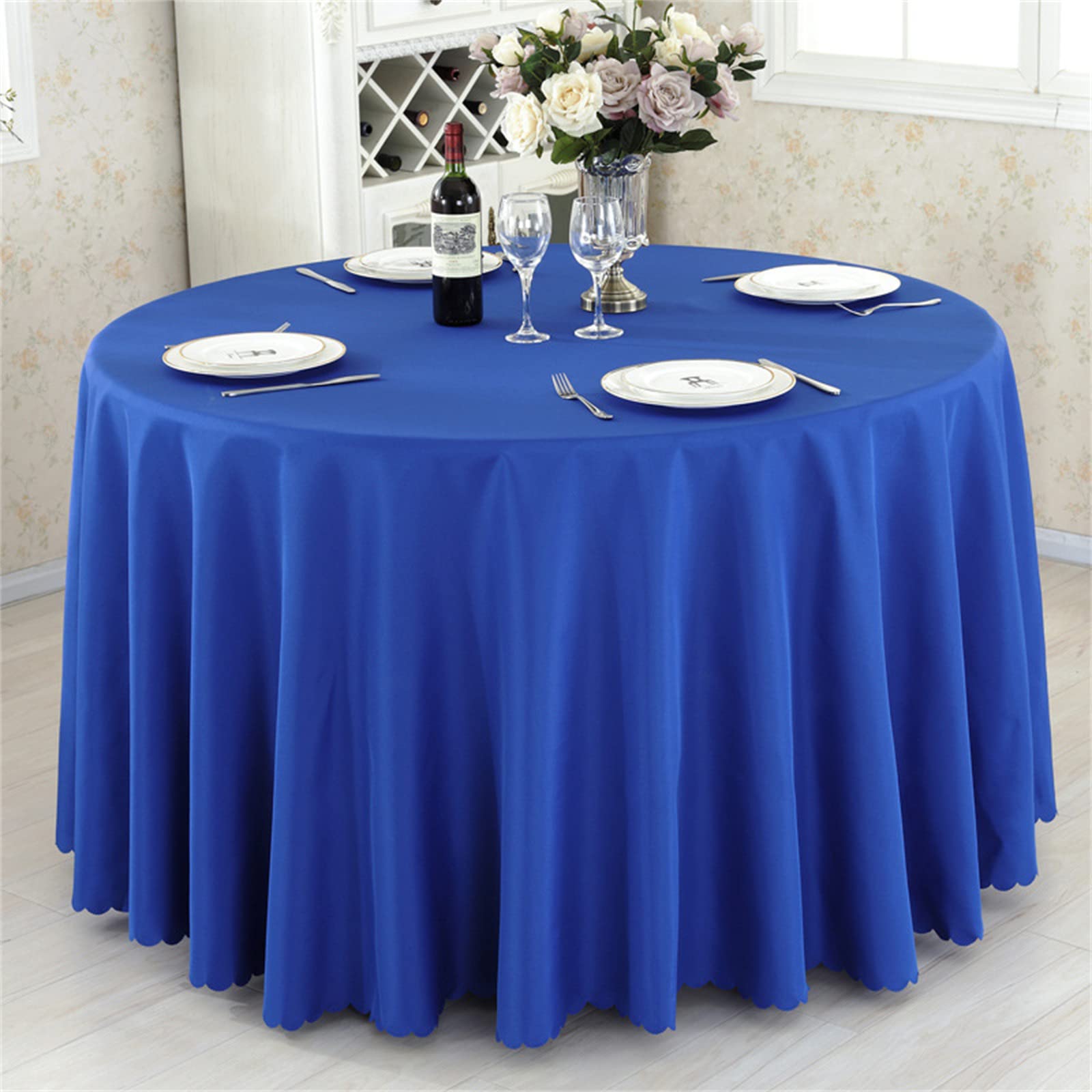 Highdi Tablecloth for Round Table, Hotel Banquet Table Cloth Dining Room Polyester Tablecloth Washable Garden Tablecloth for Indoor or Outdoor Birthday Wedding Party (300cm,Sapphire blue)