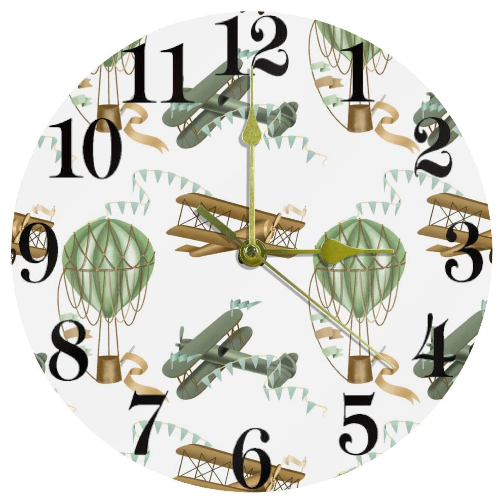 Horloge murale silencieuse avion montgolfière pour décorer une cuisine ou une salle de classe