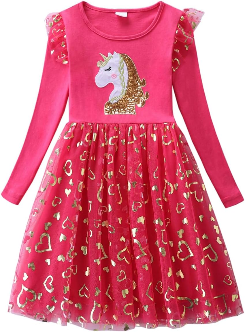 Toddler Girls Long Sleeve Autumn Spring Dress Casual Outfits Party Tutu Dress Gifts for 3-7 Years