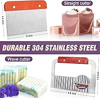 Vista 4 de Walfos Molde de silicona para jabón, molde rectangular flexible para pan viene con caja de madera, acero inoxidable ondulado + raspador recto