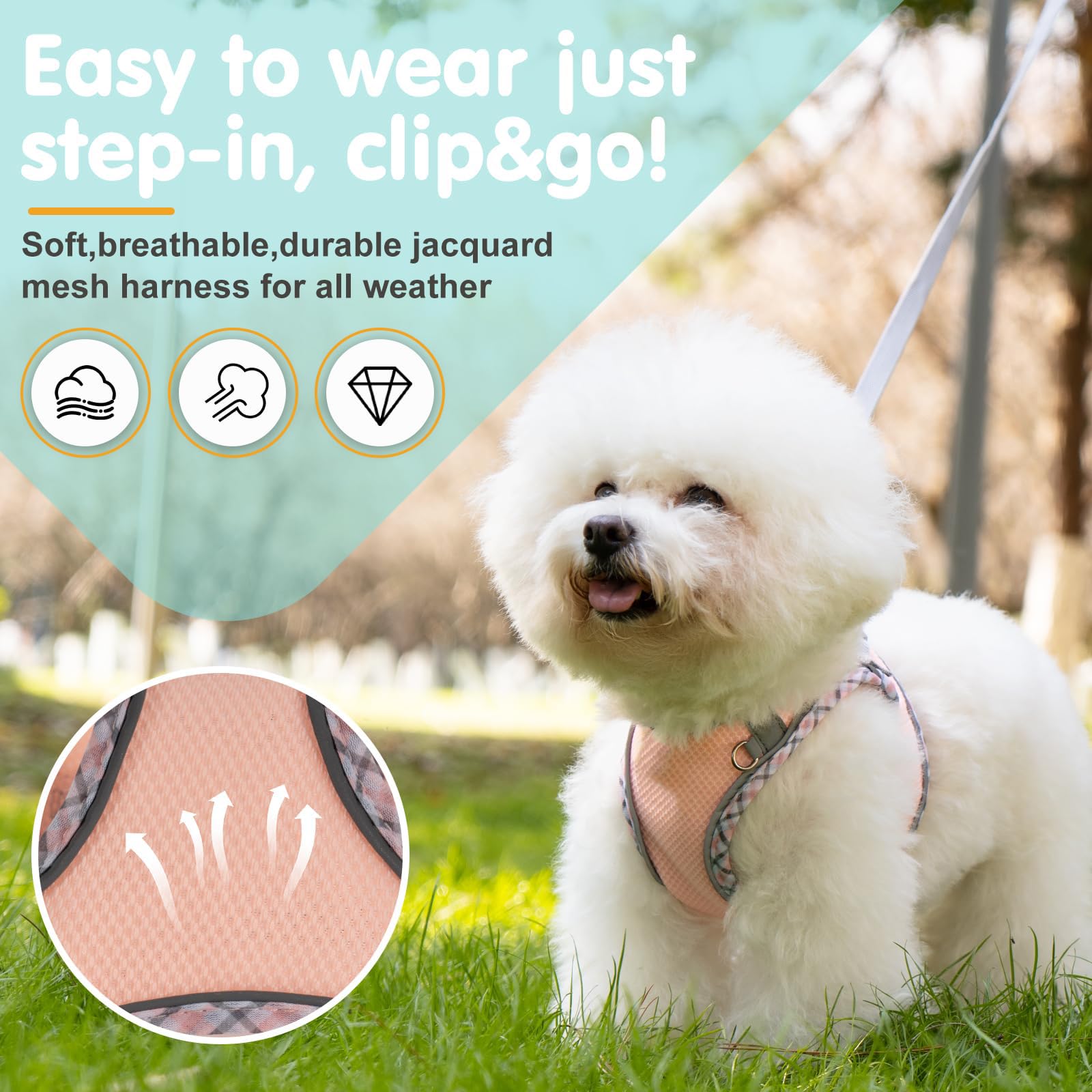 Dog Harness and Leash Set,Step-in Air Dog Vest, Reflective, No Pull Collarsfor Small, Medium Dogs, Cats - Image 4