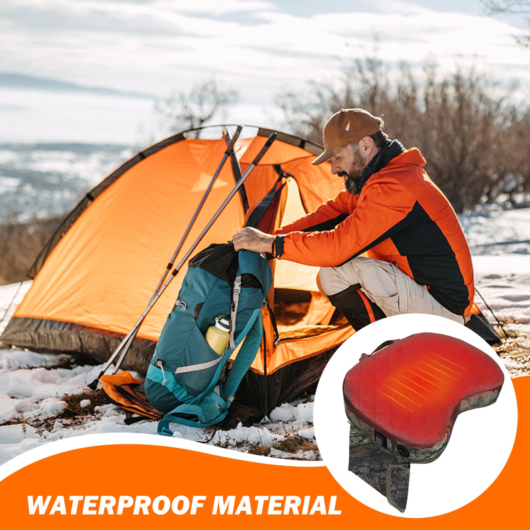 Asiento de Caza calefactora 3 Nivel de Caza calefactora 16x11x3in con Mango y Bolsillo de Banco de energía de Bolsillo multipropósito de Camuflaje de Asiento de Caza para Pesca de Hielo, Campamento