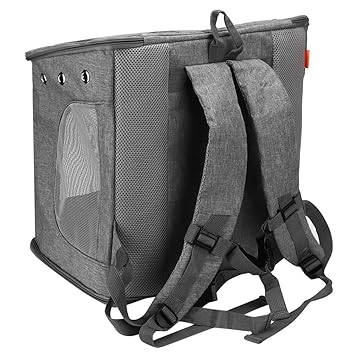 Pet Carrier, Gray Canvas Cat Backpack for Going Outing for Outdoor(Grey, Large)