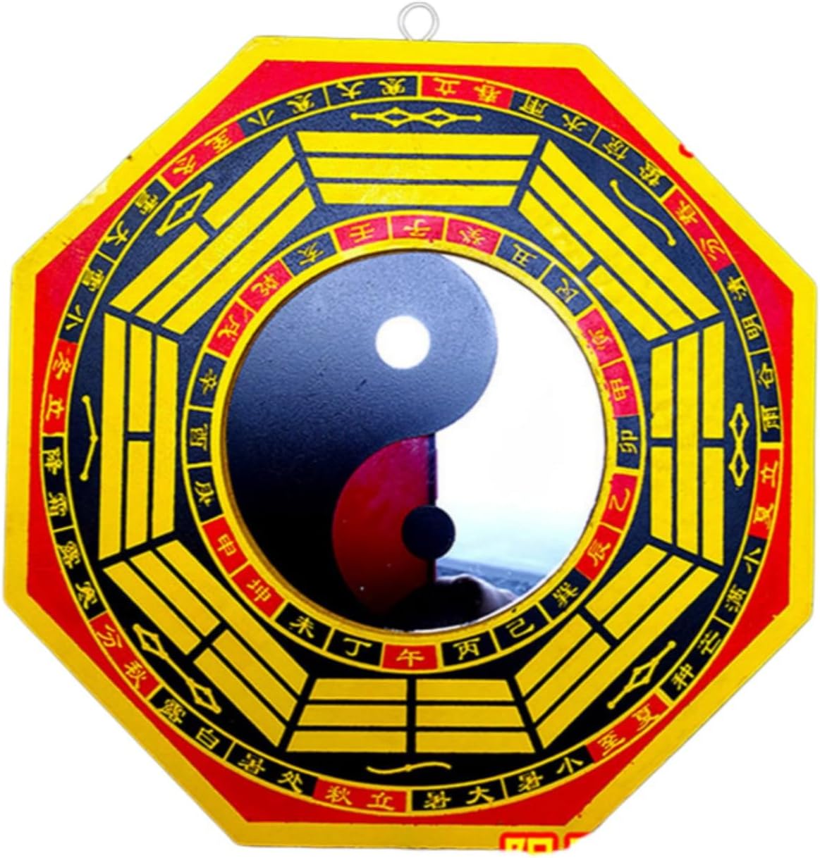桃木阴阳八卦镜 Feng Shui Good Amulet 九宫乾坤黑白太极八卦镜平面玻璃镜家用大门口 fengshui Chinese Tassel Ornaments-1603