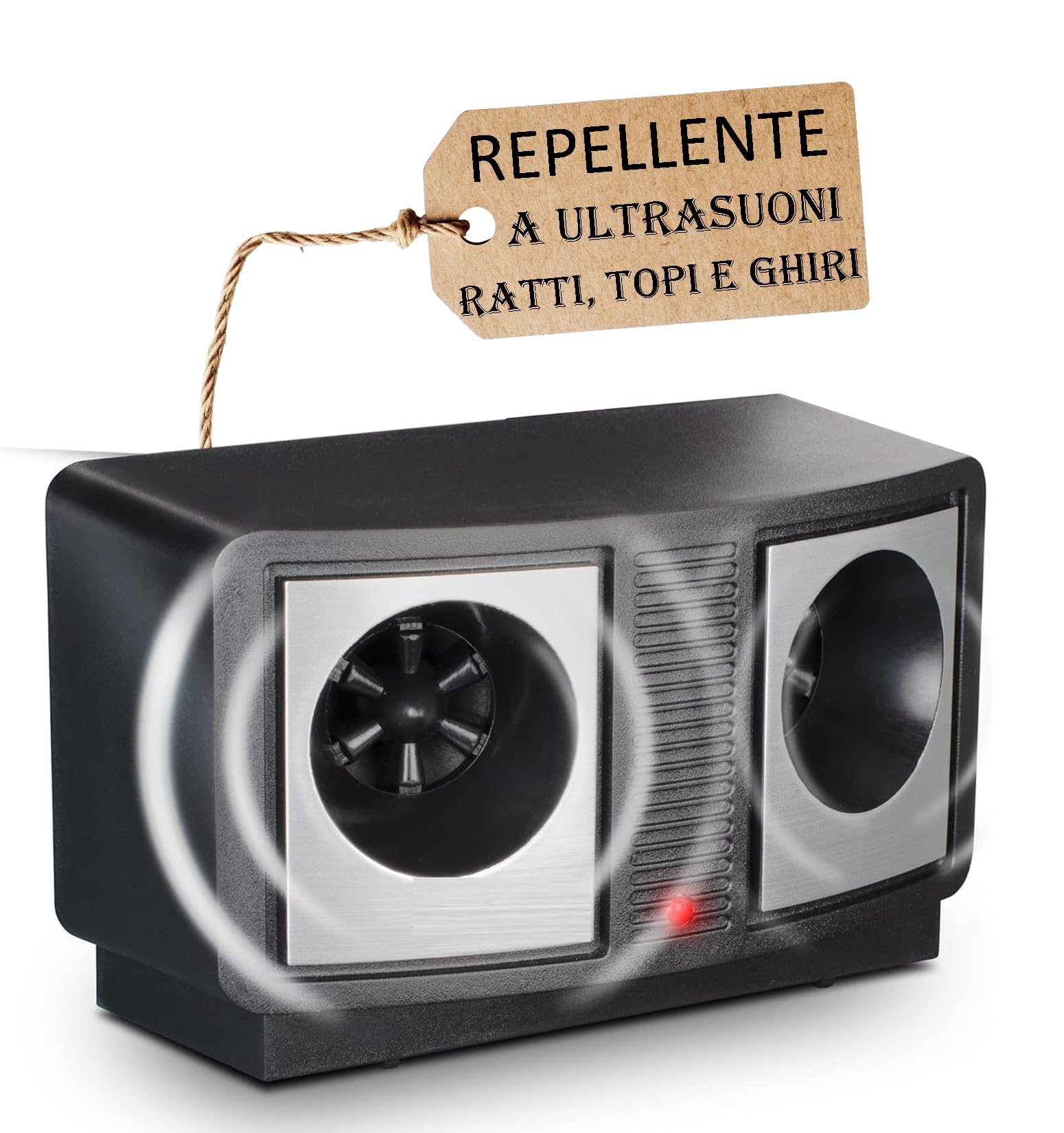 Sandokan, Repellente Ultrasuoni per Topi Ratti e Ghiri, Dissuasore Elettronico Scaccia Topi Potente Copertura 200mq, Dispositivo Anti Roditori Silenzioso per Interno Garage e Soffitte Cavo 5V Incluso