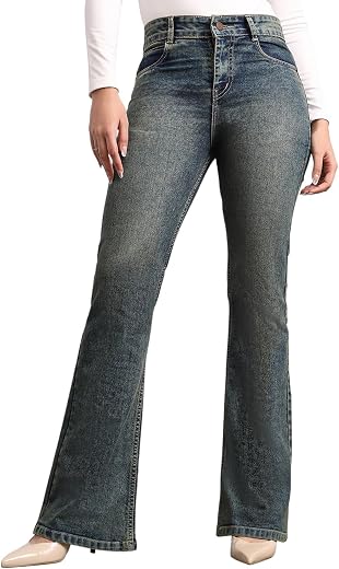 Urbano Fashion Women's Mid Rise Bootcut Washed Jeans Stretchable