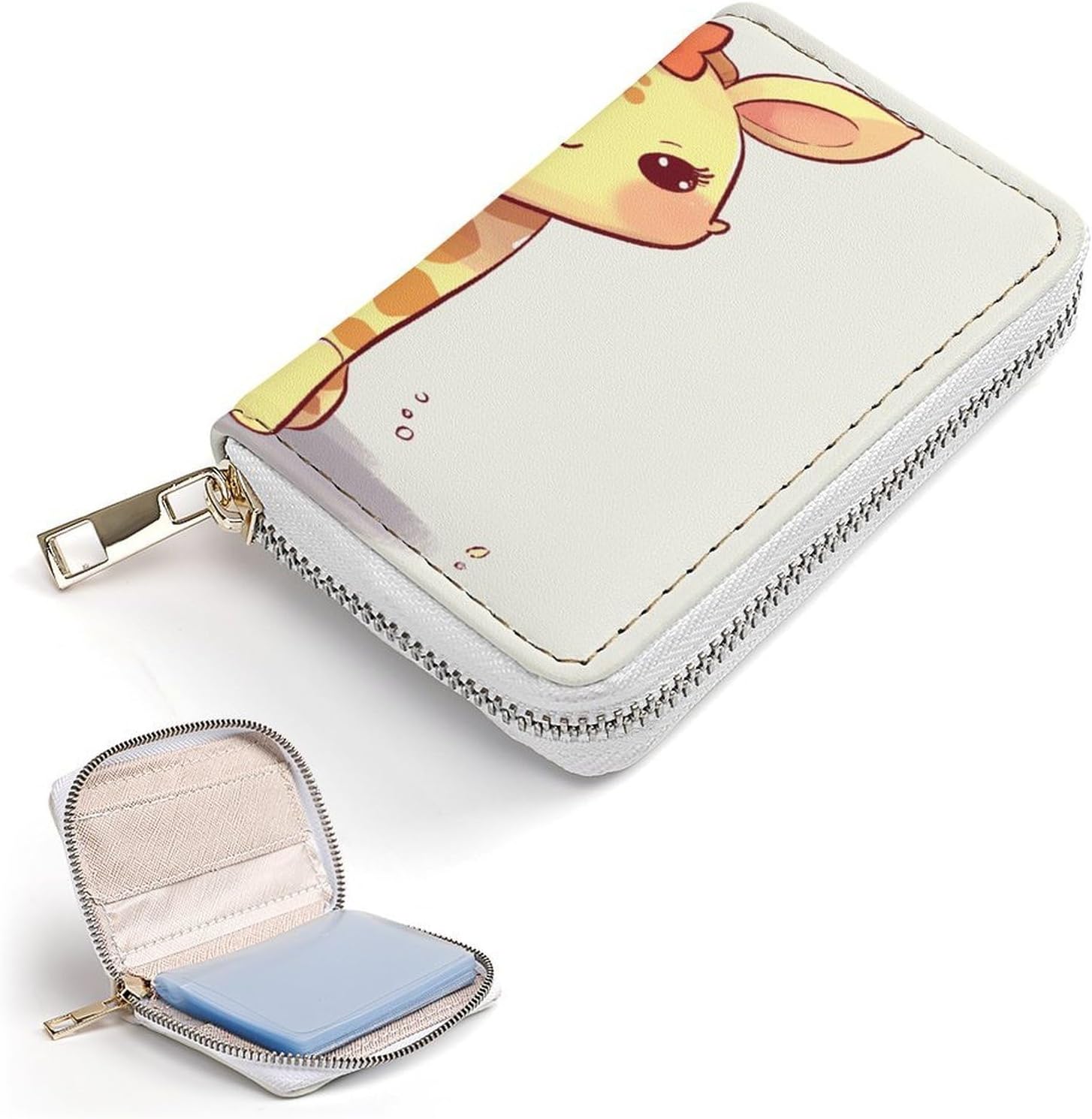 Cute Bow Giraffe Card Holder RFID Blocking,Credit Card Wallet for Women And Men,Card Case Organizer Bag with Zipper