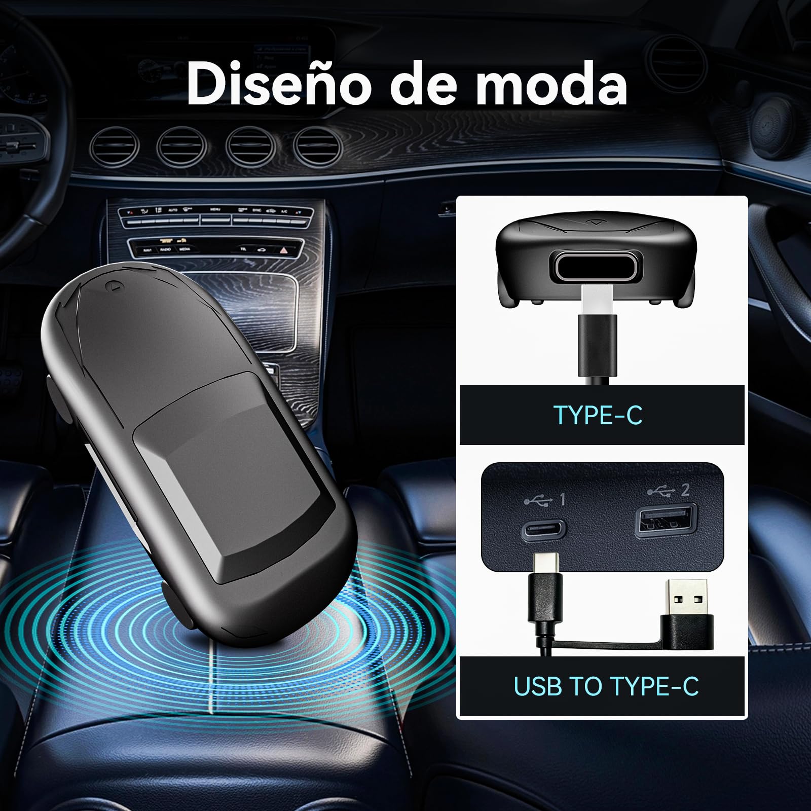 Veout CarPlay Inalambrico, Adaptador inalámbrico CarPlay 2 en 1 Mejorado para 2026, Compatible con Apple iOS 10+ y Android 11+, con Wi-Fi 5G y Bluetooth 5.8 Integrados, CP y AA, Plug and Play