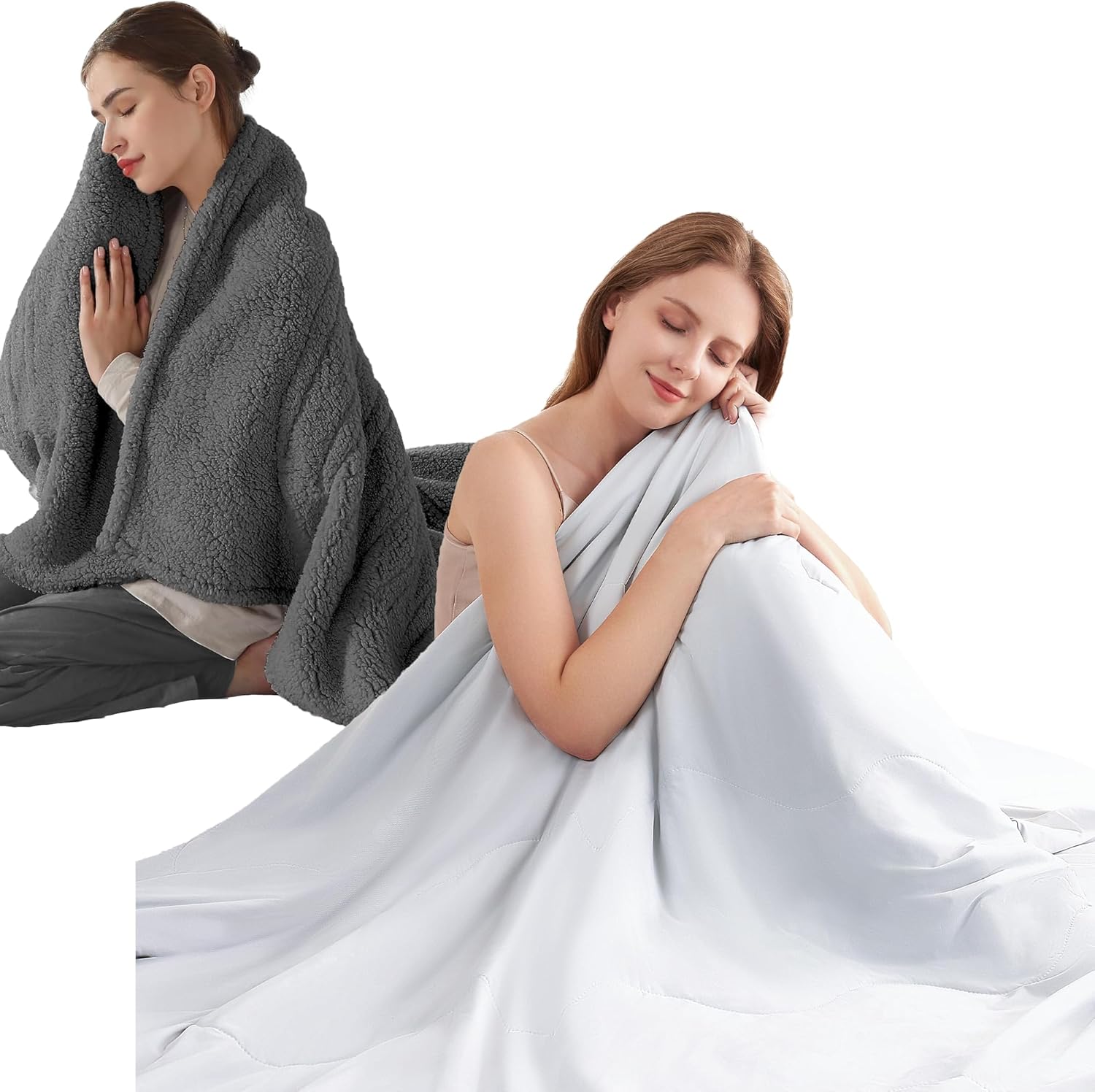 ESTINGO Heated Throw Blanket 50"x60" and Cooling Comforter Queen Size