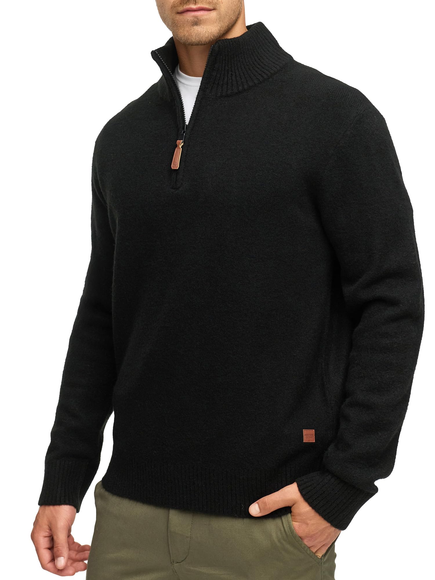 Indicode Jersey de punto fino INTrax de media cremallera para hombre con cuello alto y cremallera | Jersey de punto para hombre