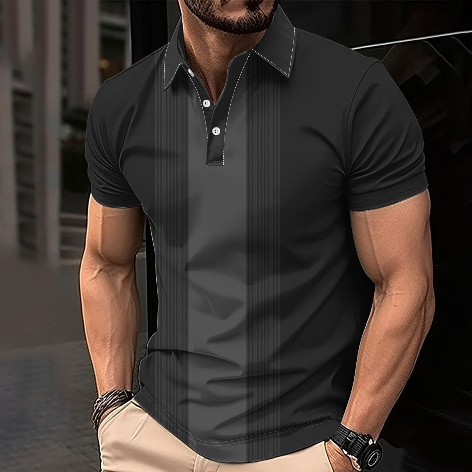 Poloshirts - Camisetas de manga corta con cuello de solapa para hombre, con solapa de botones impresos, ajuste regular, cómodo, capa base y ropa para uso diario casual