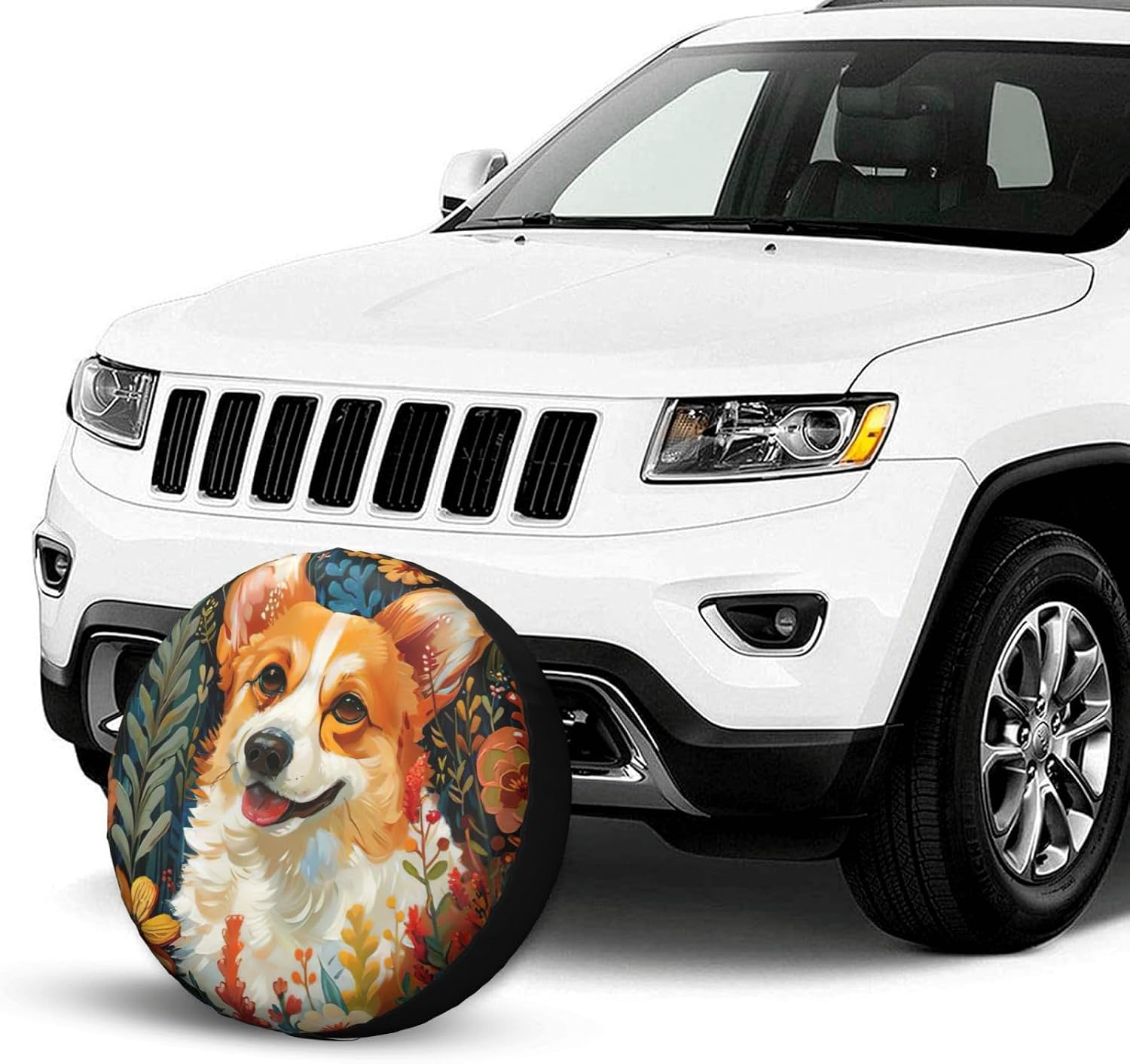 Corgi Floral Flowers Spring Garden Print Tire Cover Universal Spare Wheel for Trailer Rv SUV Truck Camper Travel Accessories