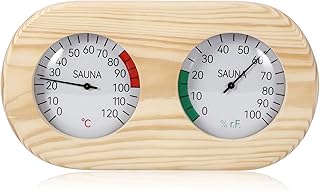 Sauna Thermometer Hygrometer 2 in 1, Holz Sauna Thermo-Hygrometer, Hohe Genauigkeit Sauna Zubehör zur Messung von Temperatur und Luftfeuchtigkeit (Runde Ecke)
