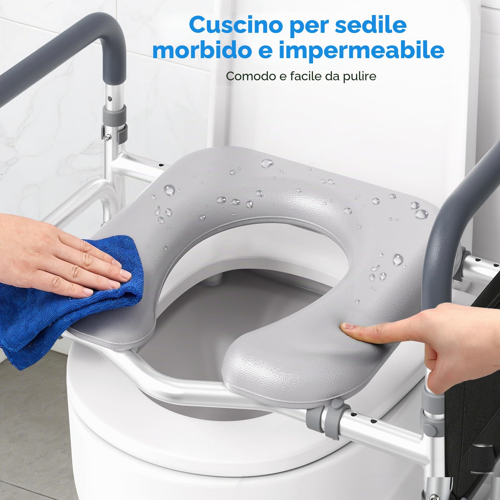 Alzatore per WC con Braccioli, Alzatore per Sedile del WC per Anziani con Altezza e Larghezza Regolabili, Sedile Rialzato per Anziani, Disabili, con Seduta Imbottita, Si Adatta a Qualsiasi WC