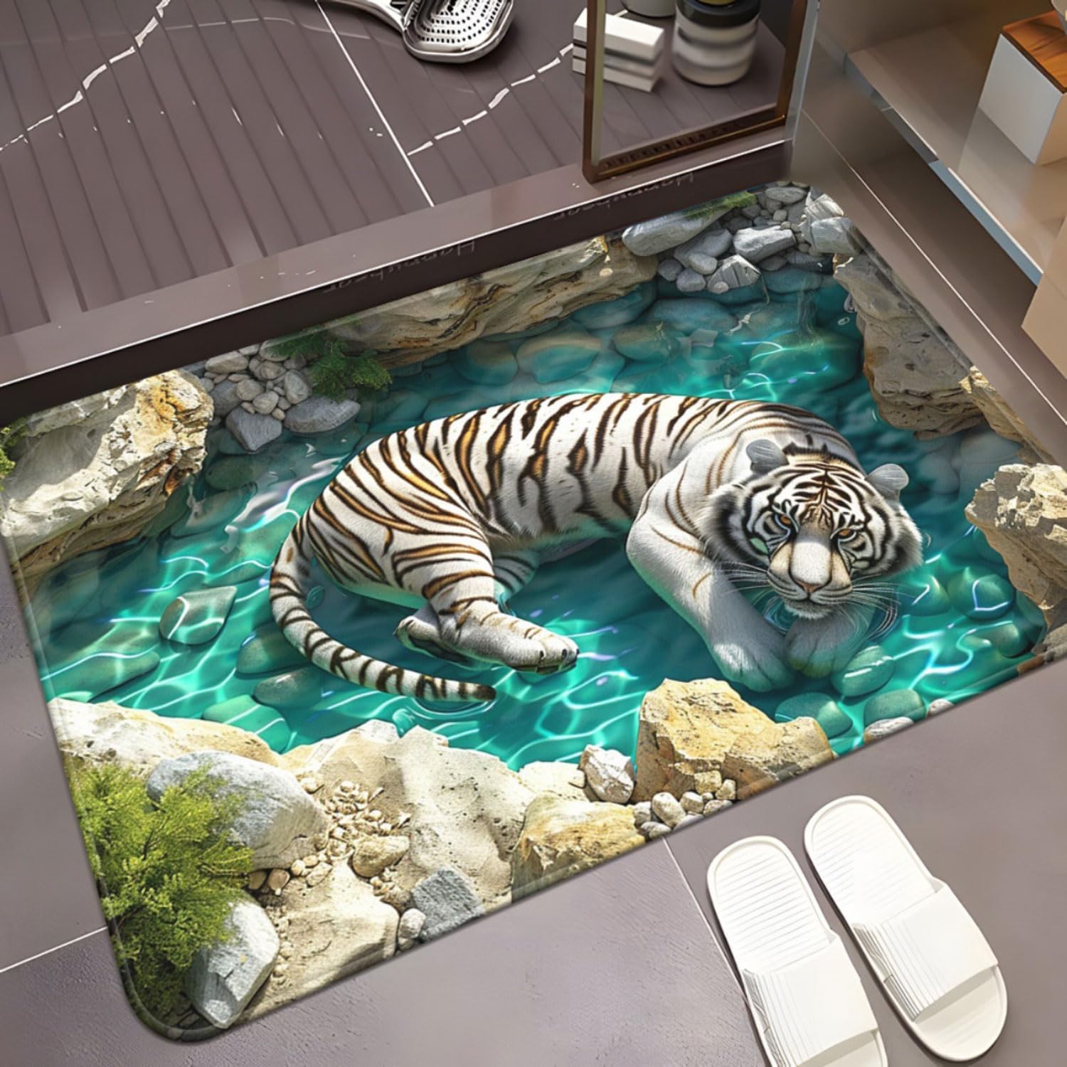 Tapis de porte style illusion d'optique paillasson de bienvenue original 3D