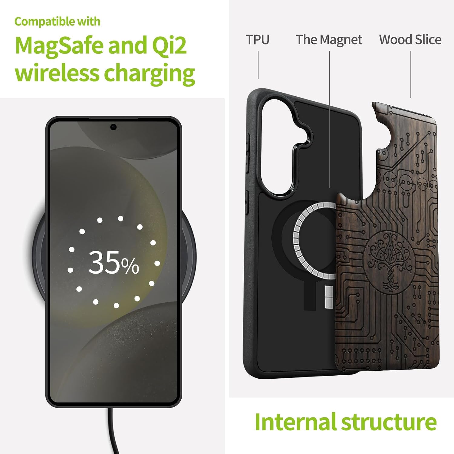 Carveit Magnetic Wooden Case for Galaxy S26+ Samsung S26 Plus Case, TPU Shockproof Cover & Wood Engraved, Compatible with MagSafe Wireless Chargers (Digital Tree of Life) Blackwood