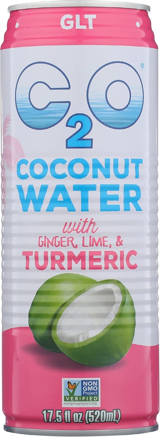 C2O Pure Coconut Water with Ginger, Lime & Turmeric | Plant Based | Non-GMO | No Added Sugar | Essential Electrolytes | 17.5 FL OZ (Pack of 12)
