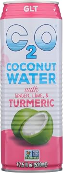 C2O Pure Coconut Water with Ginger, Lime & Turmeric | Plant Based | Non-GMO | No Added Sugar | Essential Electrolytes | 17.5 FL OZ Pack of 12