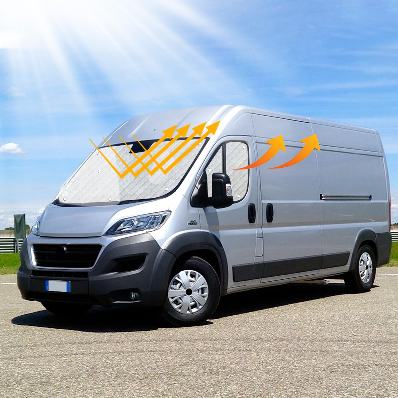 Parasol para parabrisas de coche compatible con Fiat Ducato, Peugeot, Boxer Citroën Jumper 2006-2026, 3 unidades de protección solar para parabrisas con bolsa de almacenamiento, 100% oclusión