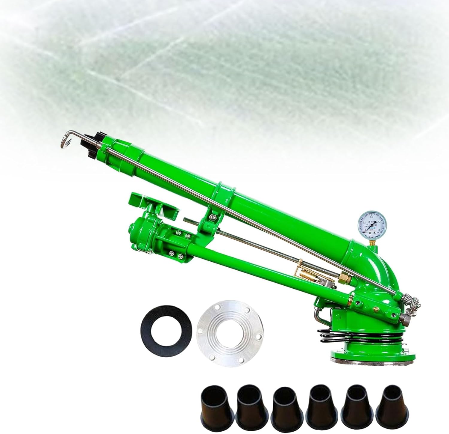 2" Farm Irrigation Sprinkler, 360° Large-Area Watering Spray, with 6 Replacement Nozzle Set, Spraying Radius 29-57m, 3-8bar Work Pressure, for Farm, Park, Construction Site, Woods