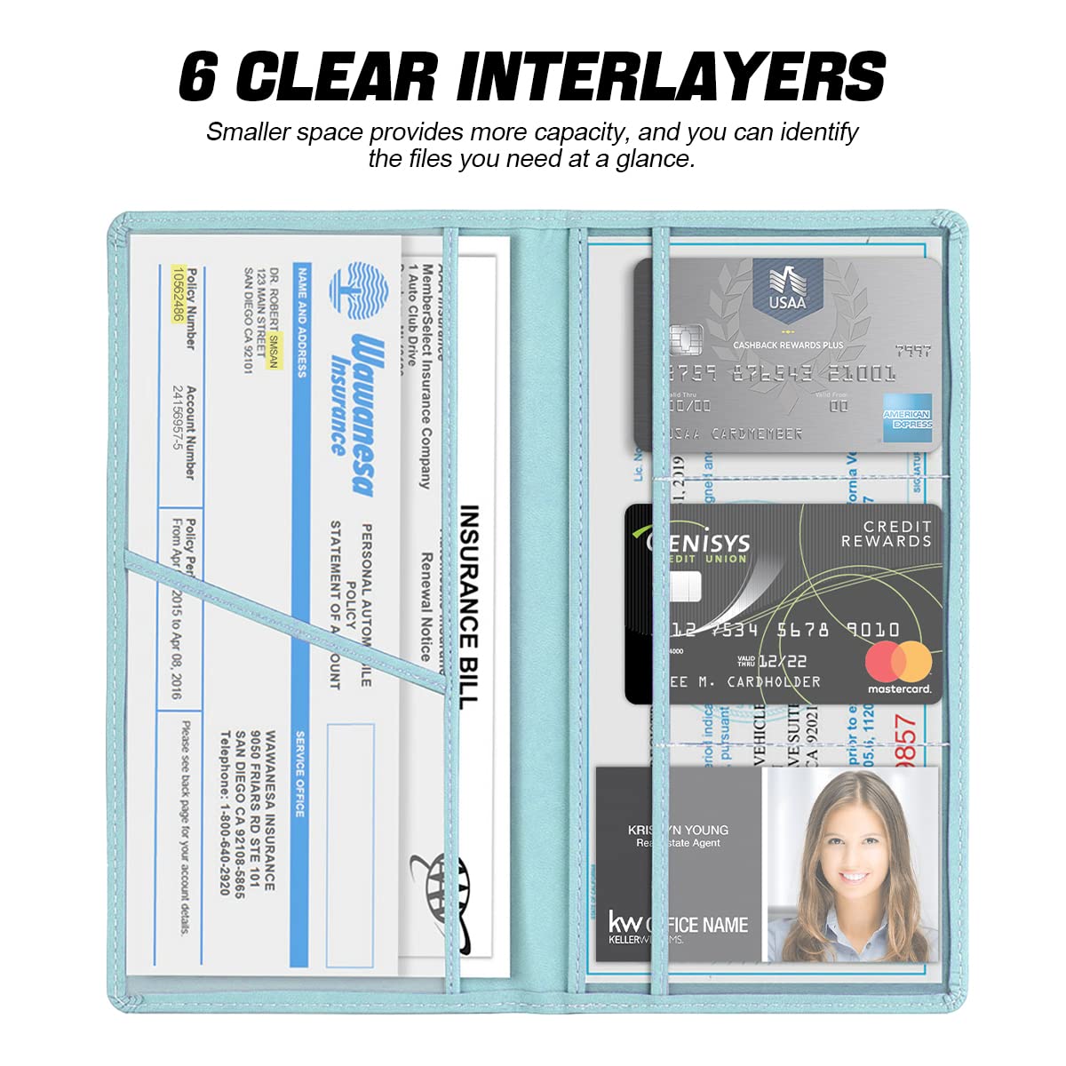 Car Registration and Insurance Card Holder PU Glove Box Essential Documents Paperwork Driver License Organizer for Car Wallet — view 4