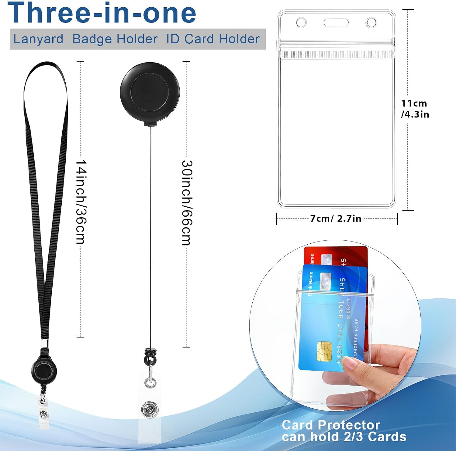 Marspark 200 Pcs Black Name Tag Lanyard with ID Holder Include Flat Lanyard with Retractable Badge Reel and Clear Vertical Card for Offices(Black,100 Set)