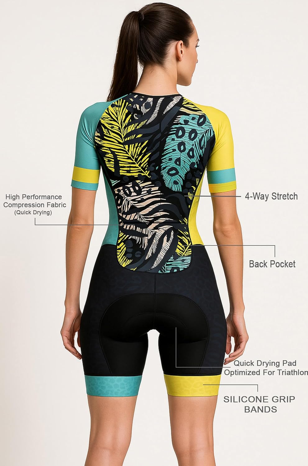 WIXEN PRO Women Triathlon Suit Sleeve Trisuit Aerodynamic Swim Bike Run Suit Back Pocket - Image 3