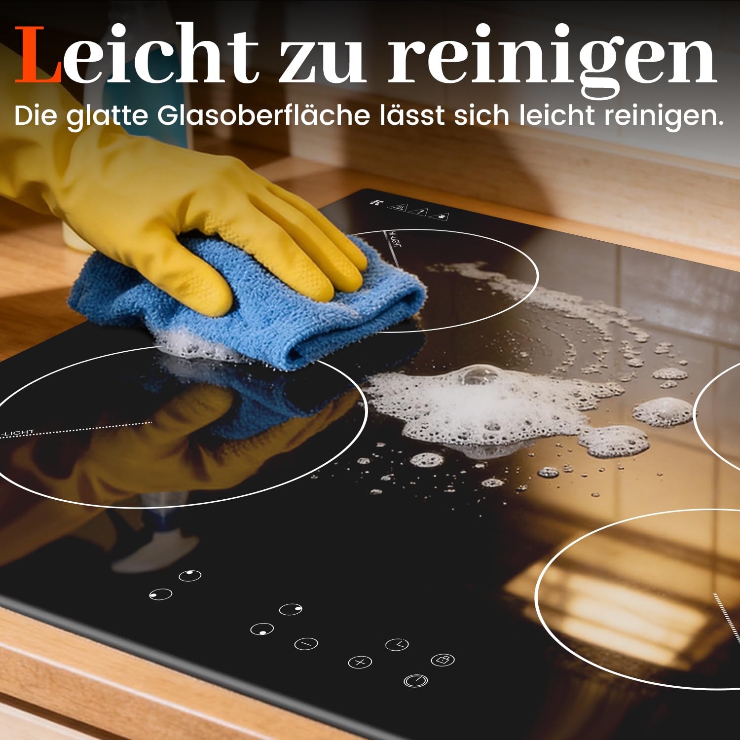 Karinear Glaskeramikkochfeld 4 Platten 6000W 60 cm Touch-Steuerung Timer Sicherheitsverriegelung 240V