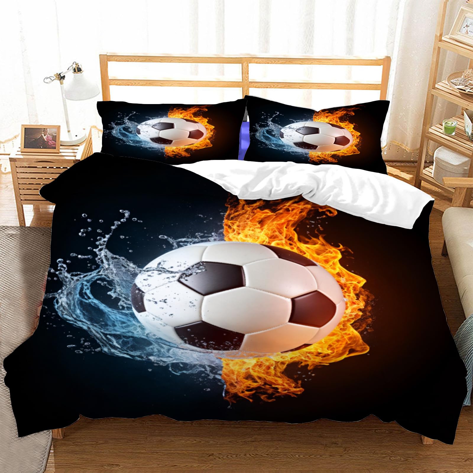 Housse de couette football 240 x 260 cm en microfibre avec 2 taies d'oreiller