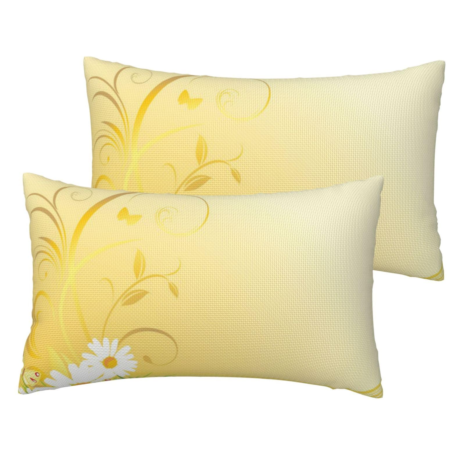 Housse de coussin en lin Lot de 2 avec broderie camomille élégante