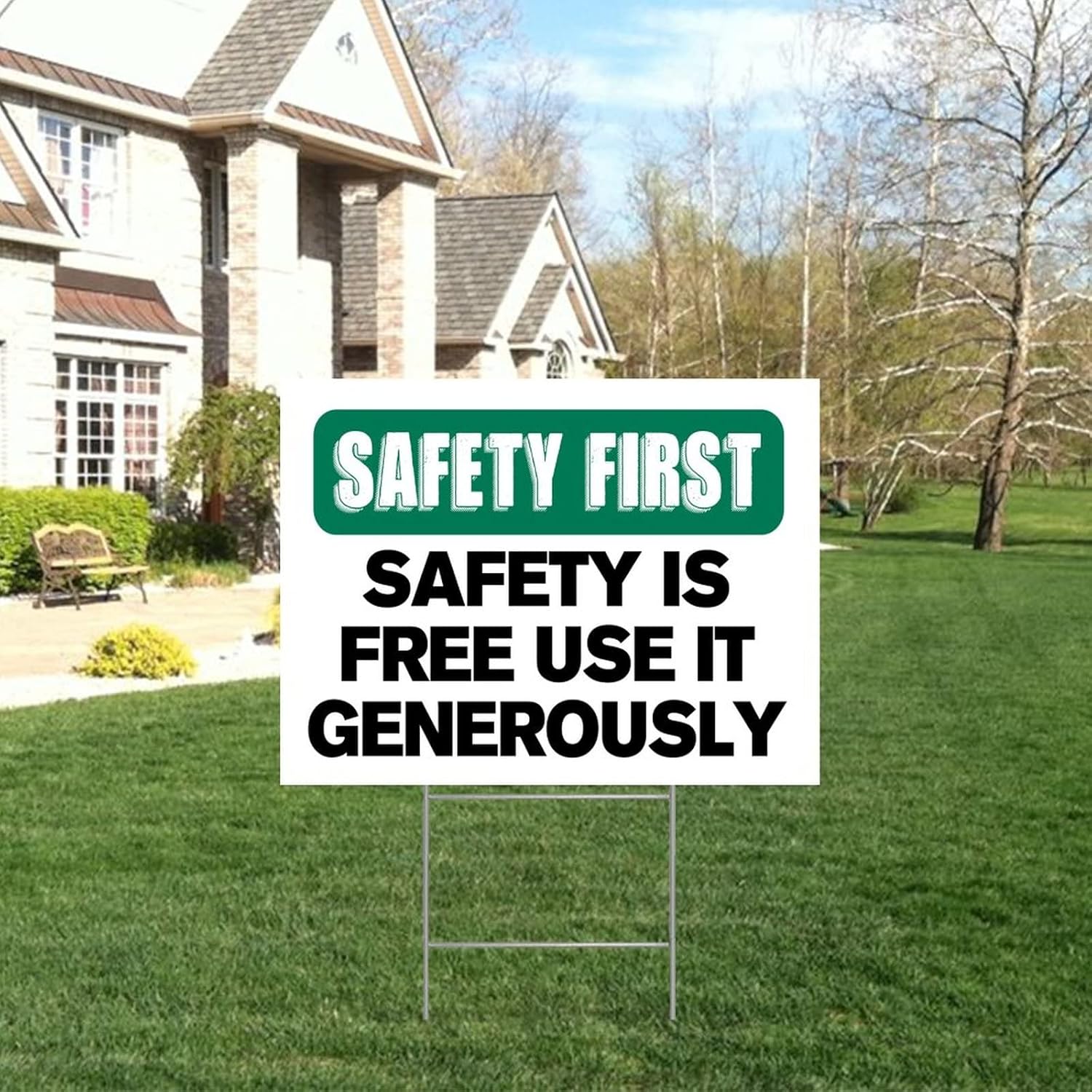 Farmhouse Decorative Yard Sign 18x24 Safety First Safety is Free Use It Generously Waterproof Corrugated Plastic Warning Yard Sign with H-Stakes Decorations for Lawn Garden Yard Home Outdoor